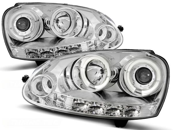 LED Angel Eyes Scheinwerfer für VW Golf 5 03-09 chrom
